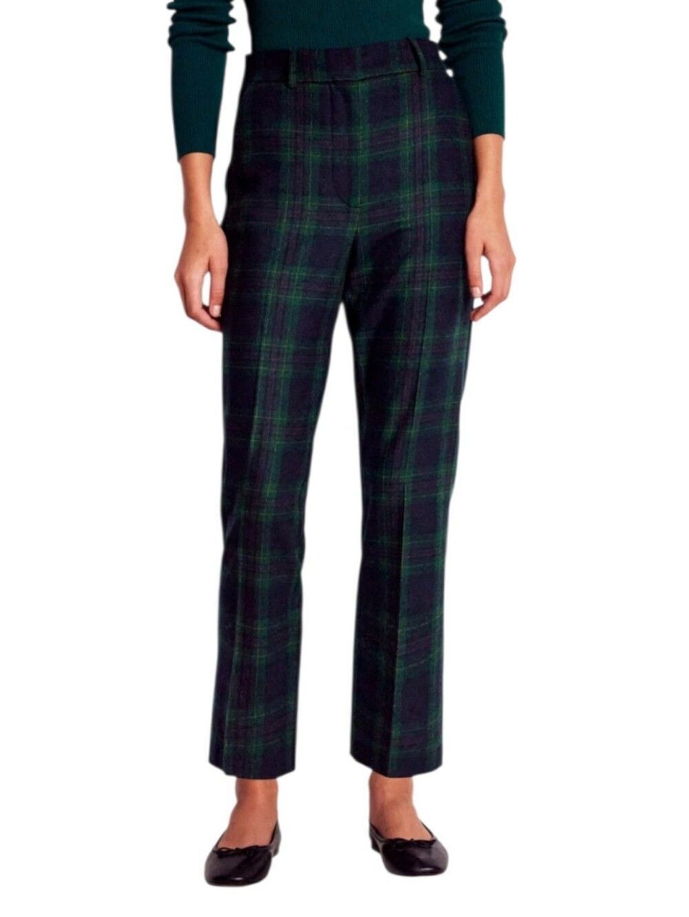 Boden Women's Canonbury Wool Navy Green Plaid Trousers Size 6R